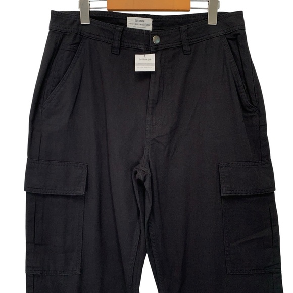 Cotton On Wide Leg Cargo Pants Womens Size 8 Black 100% Cotton Fall Winter - Picture 2 of 7